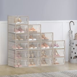 VERRA Shoe Box - 18 Pack Stackable Storage Small Sized ShoeBox - Beige