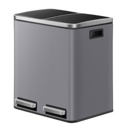 HEPEDE Double Compartment Pedal Recycling Bin - Grey