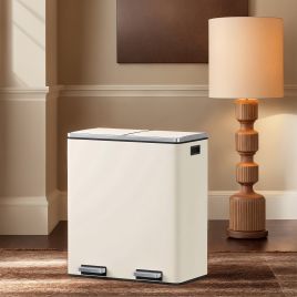 Kitchen Bin - VERRA Double Compartment 2 x 30L Rubbish Bin with Lid - White