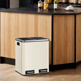 Kitchen Bin - VERRA Double 2 x 15L Pedal Rubbish Bin with Inner Bucket - Sand Beige
