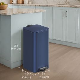 Trash Can - VERRA 8-Gallon Stainless Steel Kitchen Garbage Bin - Midnight Blue