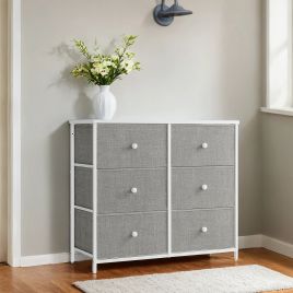 VERRA White Grey Chest of Drawer - Medium-sized, 6 Drawers