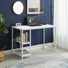 KEKELU Computer Desk with 2 Shelves - White