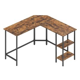 KEMERY L-Shaped Writing Desk with Shelves - Brown
