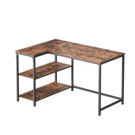 KESAMO L-Shaped Corner Computer Desk with Shelves - Brown - 110 x 80cm