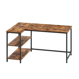 KESAMO L-Shaped Corner Computer Desk with Shelves - Brown - 120 x 80cm