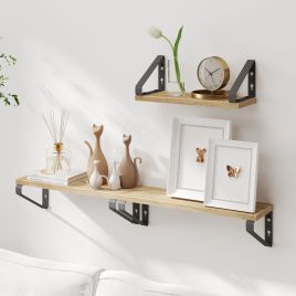 Wall Shelves - VERRA Floating Shelves Set of 3 - 2 Mounting Ways - Golden Oak