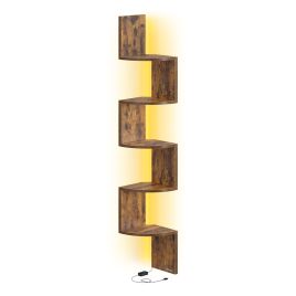 CLTEPY Wall Mounted Corner Shelf with RGB LED Lights - Rustic Brown