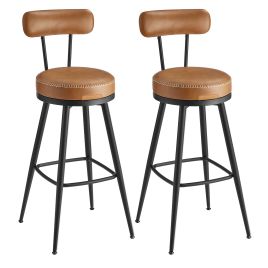 Bar Stools - VELNZA Spin Swivel Set of 2 Caramel Brown