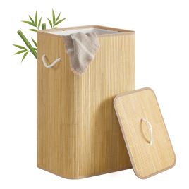 LEREKI Bamboo Laundry Basket 90L with Lid - Natural