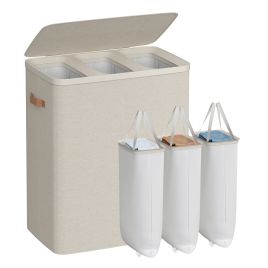 DAKEMO Triple Compartment Laundry Basket 190L - Cappuccino Beige