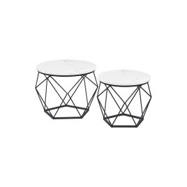 Coffee Tables - LUMON Set of 2 Round Marble Tables - White and Black