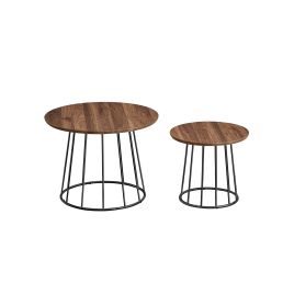 Side Tables - LUMON Set of 2 Round Table Natural Walnut - Walnut