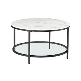 Coffee Table - LUMON Round Faux Marble Table with Marble White and Black - White and Black
