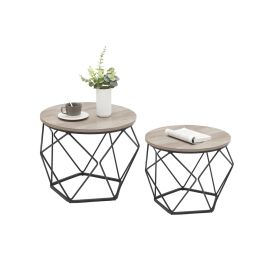 DEGADA Set of 2 Round Coffee Tables - Greige and Black