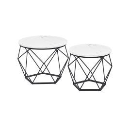 Coffee Tables - MONNZA Set of 2 Round Tables with Metal Legs - Black White