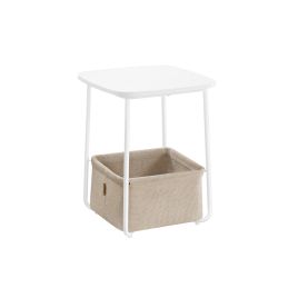 Side Table - SERDA Square with Basket Matte White and Camel Brown