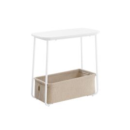 Side Table - SERDA Rectangular Matte White and Camel Brown