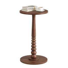 LOMIXY MARIEL Round Side Table with Wooden Leg - Chestnut Walnut