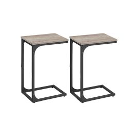 Side Tables - VIVNIA C-Shaped Set of 2 with Optional Helper Information - Light Grey