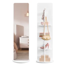 LOSIPE Standing Full Length Mirror with Shelves - Cloud White