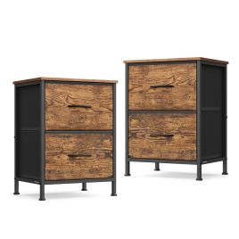 MADAMA Bedside Table with 2 Drawers - Rustic Brown and Ink Black