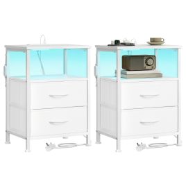 NEWOAK Set of 2 Bedside Tables with Charging Station - Cloud White