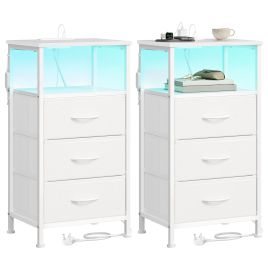 NEWELM Set of 2 3 Drawers Bedside Tables with Charging Station - Cloud White