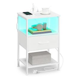 MADAMA 1 Drawer Bedside Table with Charging Station - Cloud White and Snow White