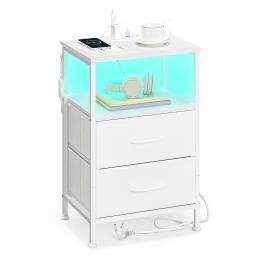 MADAMA 2 Drawer Bedside Table with Charging Station - Cloud White and Snow White