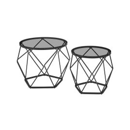 Coffee Tables - VIVVAS Set of 2 Round Tables Slate Grey Black