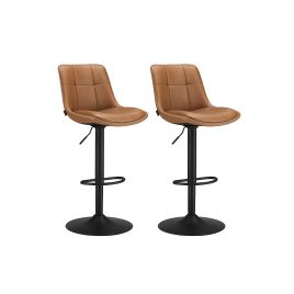 Set of 2 Bar Stools with Backrests and Footrests Caramel Brown