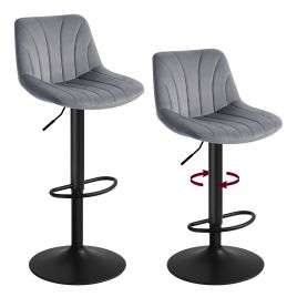 FADEGI Set of 2 Adjustable Bar Stools with Backrests - Slate Grey