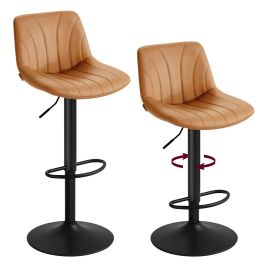 FADIDO Set of 2 Adjustable Bar Stools with Backs - Caramel Brown