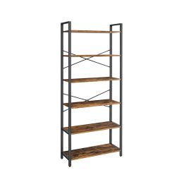Bookshelf - NOVVAS 6 Tier Tall Shelf Rustic Brown Black