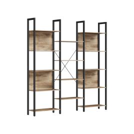 Bookcase with 14 Shelves Camel Brown and Ink Black