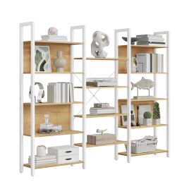 METARI 14 Shelf Bookcase - Golden Oak and Matte White