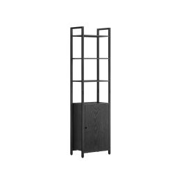 Bookcase - ASTON 6 Tier Shelf with Door Ebony Black - Black