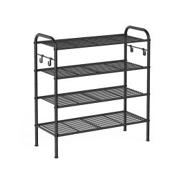 VIVNZA Shoe Rack - 4 Tier 4 Hooks Medium Sized Rack - Black