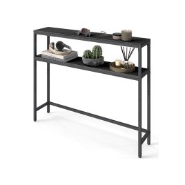 Console Table - ASTRO 2 Shelf Console Table - Charcoal Grey and Black
