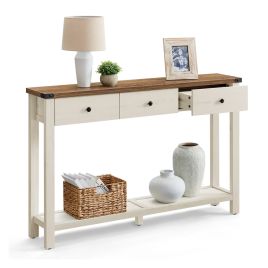GLTURA Console Table with 3 Drawers - Honey Brown Vintage White