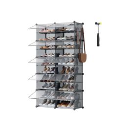 MARTTO Shoe Rack - 10 Slots Interlocking Plastic Tall Large Sized Rack - Slate Grey