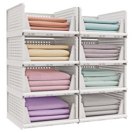 THORNFELL Stackable Wardrobe Closet Organisers Set of 8 - White