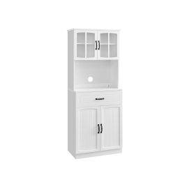 Kitchen Cabinet - SERRAE Freestanding Glass Door Cabinet - White