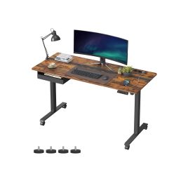 Computer Desk - ASTNOS Height Adjustable Electric Desk 60 x 140 cm Rustic Brown