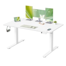 HADOSY Electric Standing Desk with USB-C Port - Matte White - 140 x 80cm