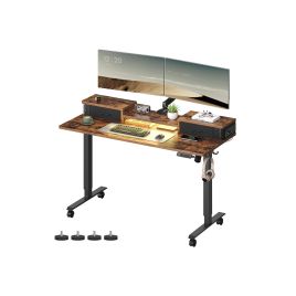 Computer Table - ASTNOS Electric Standing Computer Table - 140 cm Wide Rustic Brown