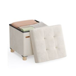 Storage Ottoman - VELSO Velvet Storage Ottoman 38 x 38 x 40 cm - Cappuccino Beige