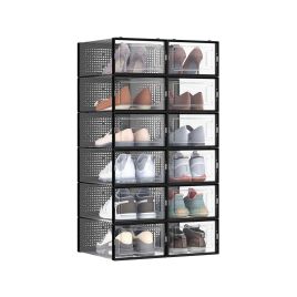 ASTRAH Shoe Box - 12 Pack Transparent Small Sized ShoeBox - Black