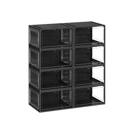 NOVNA Shoe Box - 8 Pack Stackable Small Sized ShoeBox - Black